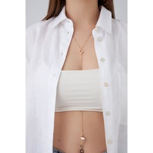 Altın Rengi  Yonca Flamingo Detaylı Crop Y Kolye (110CM)