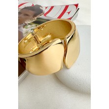 Özel Seri Altın Rengi Zarif Kıvrım Detay Kelepçe Bileklik (Iç Çapı:6cm)