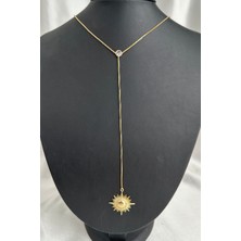 Altın Rengi Tek Taş Detay Güneş Figürlü Y Kolye