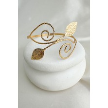 Altın Rengi Yaprak Detay Kıvrımlı Ayarlanabilir Kol Aksesuarı (Çapı:9cm)