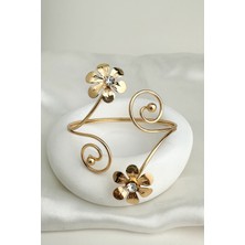 Altın Rengi Taşlı Yonca Kol Aksesuarı (Çapı:9cm)