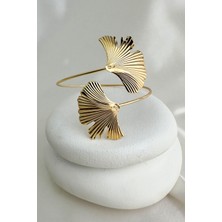 Altın Rengi Yaprak Tasarım Ayarlanabilir Kol Aksesuarı (Çapı:9cm)