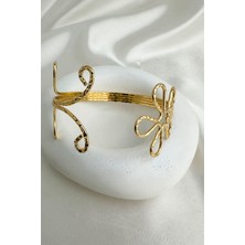 Altın Rengi Yonca Çiçek Detay Ayarlanabilir Kol Aksesuarı (Çapı:9cm)