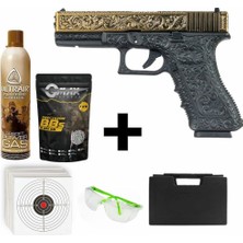 We Glock 17 Gravürlü + Green Gas + 1 kg Bb + Taşıma Çantası + Atış Gözlüğü