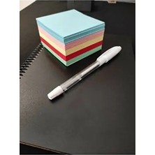 Siyah Defter Siyah Yapraklı Defter - Siyah Sayfalı Defter Beyaz Jel Kalem Renkli Küp Blok 8 x 8 cm