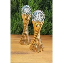 Dekoratif Aksesuarlar Burgulu Metal Kabarcıklı Cam Küre 2'li Altın