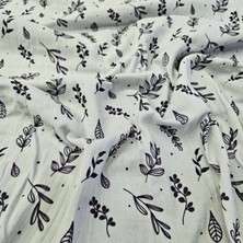 Gri Zemin Krinkıl Müslin | 2 Katlı Bürümcük Kumaş | Yabani Bitkiler