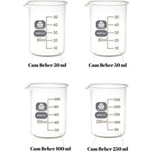 Cam Beher 2 Adet 50 Ml, 1 Adet 100 ml ve 1 Adet 250 ml Set 4 Parça Isıya Dayanıklı