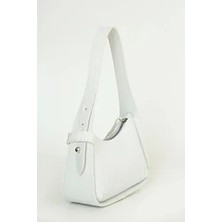 Bag & More Beyaz Kadın Kroko Desenli Baget Çanta Omuz Çanta Kol Çanta Kadın Çanta