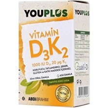 YouPlus Vitamin D3K2 1000 IU 20 ml Oral Damla Multivitamin İçeriği ile Erişkinler ve Çocuklar İçin