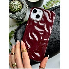 Iphone 13 - 14 ve 15 Uyumlu 3D Kabartma Bordo Parlak Silikon Kılıf