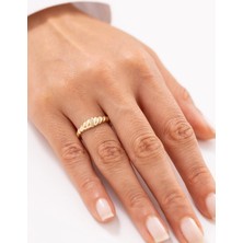 Örgü Desenli Taşlı 14 Ayar Altın Yüzük