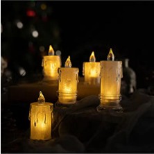 3lü Kristal Desenli LED Mum Seti Pilli Dumansız Alevli Ledli Dekoratif Yapay Mum