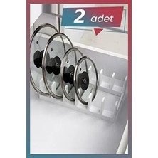 2 Adet Tencere Kapağı Organizeri Beyaz 6 Bölmeli - Tencere Kapak Tabak Düzenleyici