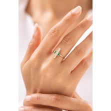 Vintage Esintili Zümrüt Baget 14 Ayar Altın Yüzük