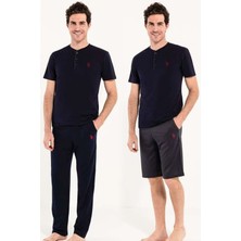 U.S. Polo Assn. 12005 Erkek Lacivert 3'lü Pijama Takım