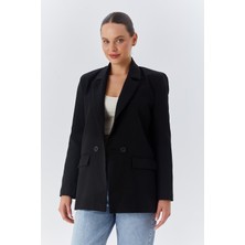 Mixray 4139 Kadın Oversize Blazer Ceket Siyah