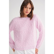 6918 Kadın Uzun Sakallı Triko Kazak Pembe