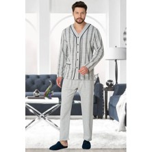 Mecit 2767 Gri Önden Düğmeli Büyük Beden Erkek Pijama Takımı
