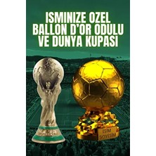 Flexis We Make It Possible For You Isminize Özel Ballon D'or ve Dünya Kupası 15 cm Set Futbol Hediye Doğum Günü Altın Renk