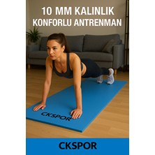 10 mm Kalınlıkta Mavi CKSPOR Pilates Yoga Minderi Spor Egzersiz Matı 180 x 60 Ölçülerle
