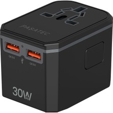 Paşatec Rave Serisi Evrensel Seyahat Adaptörü Pd 30W + Qcx2 - Siyah