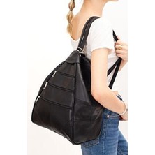 Çanta Sepetim Hakiki Deri Siyah Sırt Çantası Orta Boy Düz Desenli Kadınlar İçin Şık ve Ergonomik Tasarım