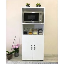 IRMAK DÜNYASI 2 Kapaklı Bölmeli Mikrodalga Fırın Dolabı Beyaz Suntalam Modern Tasarım 143 cm Yükseklik