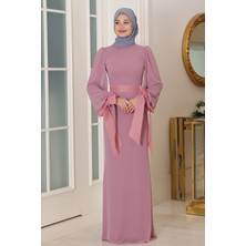 Kol Detaylı Firuze Şifon Tesettür Abiye