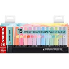 Boss Orıgınal Pastel - Fosforlu Kalem - 15'li Masa Seti - 14 Karışık Renk (2x Tozlu Gri)