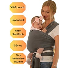 Kycbaby Pamuk CPCS Sertifikalı Ergonomik Bebek Taşıma Şalı 0-36 Ay İçin Gri Renkli Konfor