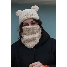 Naz Amigurumi El Örgüsü Yumuşak Ayıcık Kulak Model Balaclava Bere Kahverengi Kış Sezonu Erkekler İçin