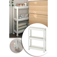 Pazarika Vesken 3lü Tekerlekli Dikdörtgen Raf Ünitesi Beyaz Plastik Modern Tasarım Banyo Mutfak Düzenleyici