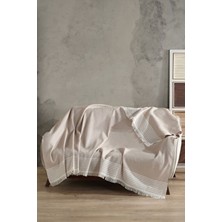 Vagonik Royal 170 x 210 cm Geometrik Desenli Bej Pamuk Çekyat Koltuk Kanepe Örtüsü Premium Konfor