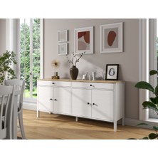 Hunerika Lorena 4 Kapak 2 Çekmeceli Konsol -Wood Beyaz-Minifiks Bağlantılı