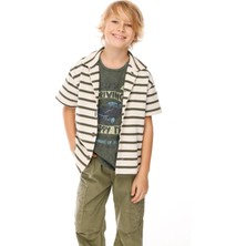 Çizgili Triko Erkek Gömlek - Yeşil Haki