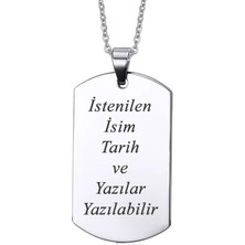 Kişiye Özel Isim Tarih Yazı Yazılı Asker Künyesi Çelik Erkek Bayan Kolye ECK60