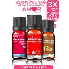Evove Cosmetics Amor 3X10 ml Esansiyel Uçucu Yağ Seti Gece Ateşi & Sandal %100 Doğal Afrodizyak Oda Kokusu