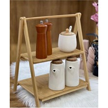 Iki Katlı Bambu Sunumluk - Bambu Sunumluk - Tezgah Üstü Iki Katlı Bambu Organizer