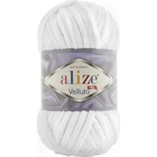 Alize Velluto Kadife El Örgü İpi Renk Kodu:55 Beyaz Polyester Malzeme Özellikleri ile Yumuşak