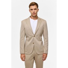 Süvari Erkek Bej Slim Fit 6 Drop Mono Yaka Takım Elbise Polyester Materyal ile Şık Görünüm