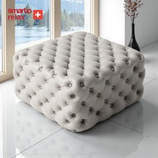 Smarto Relax  Swiss Style Puf Poschiavo Ayaksız Kapitoneli baby face Dekoratif 100x100x45 cm Ayaksız Kapitoneli Dekoratif puf(Ekru)