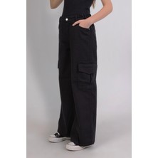 Kargo Geniş Paça Kız Pantolon - Siyah
