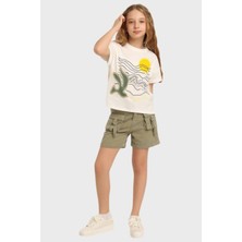 Escabel Önden Çift Cepli Kız Şort - Yeşil Haki