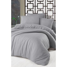 Çeyiz Diyarı Stripe Çift Kişilik Pollysaten Nevresim Takımı Gri