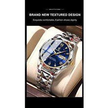 Poedagar Orijinal Paslanmaz Çelik Erkek Lüx Kol Saati 3 ATM Suya Dayanıklı Mavi Kadran ve Gümüş Kordon