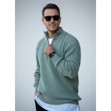 Alex Rosen Mint Yeşil Triko Yarım Fermuar Kalın Kazak