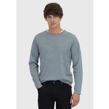 Gri Bisiklet Yaka Düz Örgü Yün Karışımlı Triko Kazak