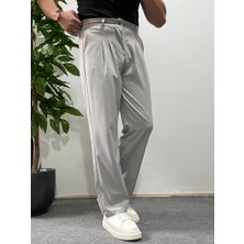 Erkek Gri Pileli Kumaş Pantolon Modern Düğmeli Şık ve Günlük Kullanıma Uygun Şık