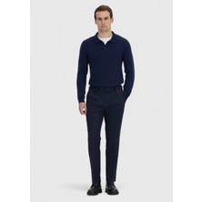 Lacivert Düz Dokuma Regular Fit Casual Yün Karışımlı Pantolon